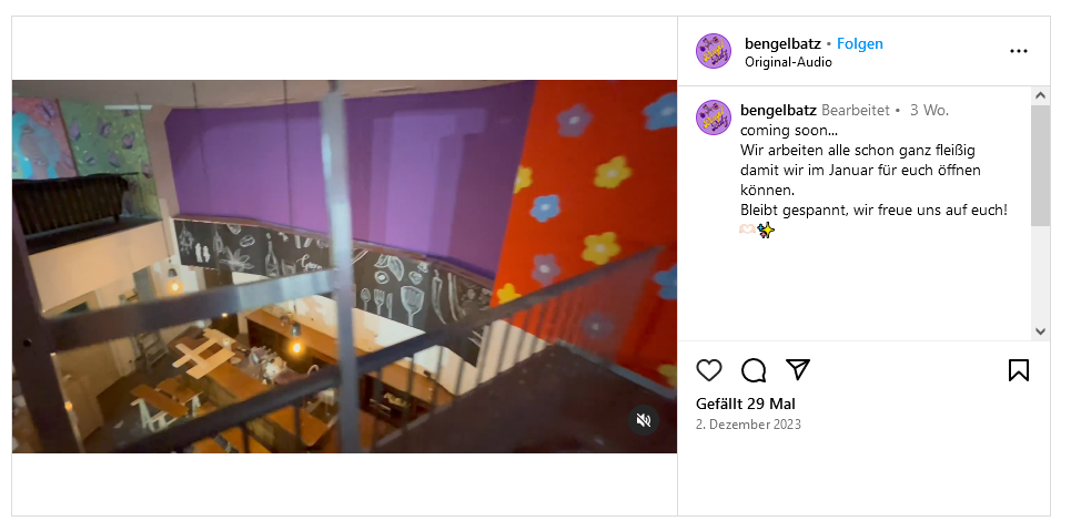 In Reudnitz soll noch im Januar das "BengelBatz" eröffnen. (Sceenshot: Instagram / BengelBatz)