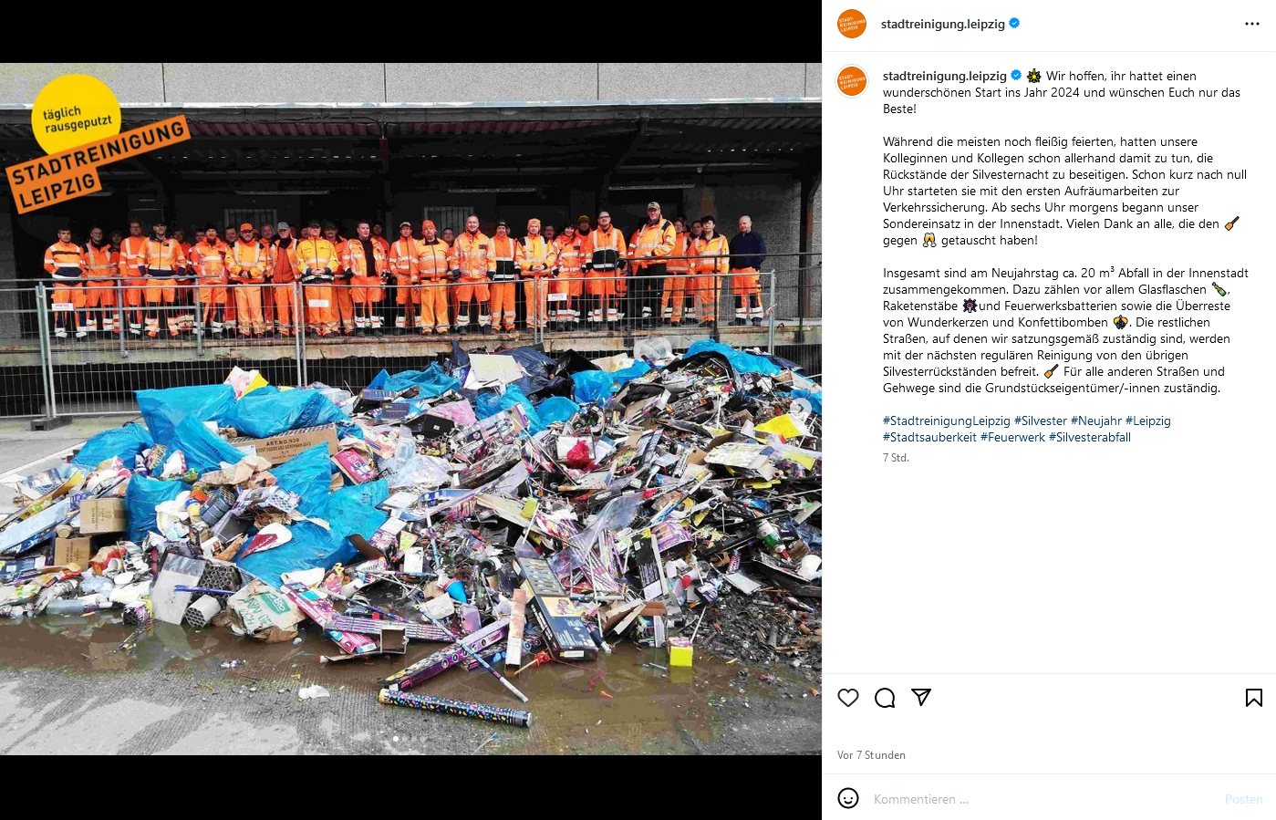 Diesen Silvester-Müll hat die Stadtreinigung Leipzig eingesammelt. (Screenshot: Instagram / stadtreinigung.leipzig)