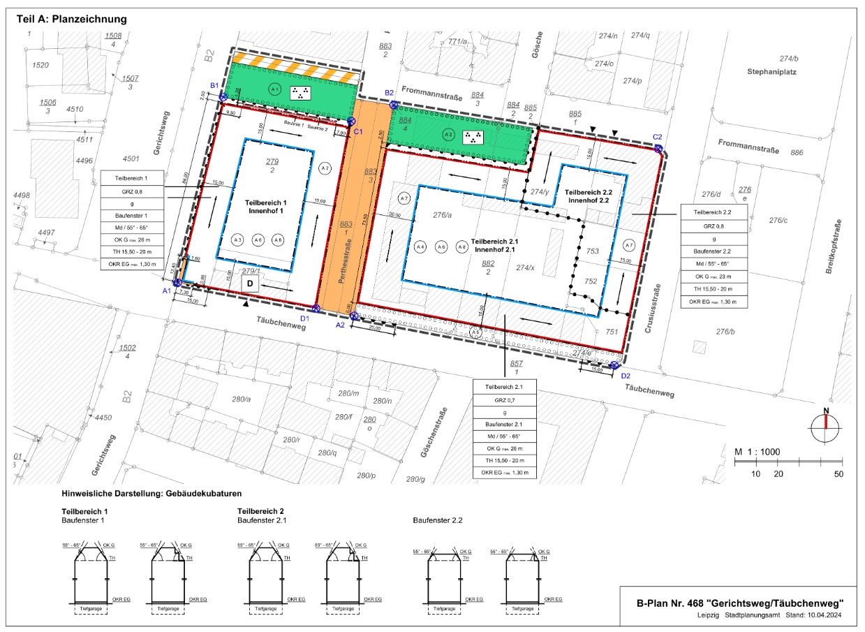 Bebauungsplan für das Grundstück "Gerichtsweg/Täubchenweg" (Grafik: Stadt Leipzig)