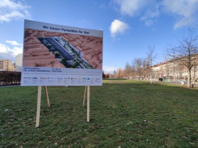 Nein, im Lene-Voigt-Park werden nicht 239 neue Parkplätze gebaut.