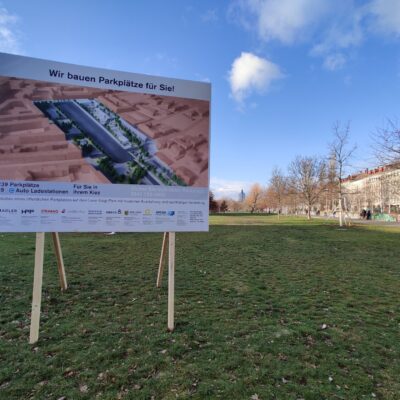 Nein, im Lene-Voigt-Park werden nicht 239 neue Parkplätze gebaut.