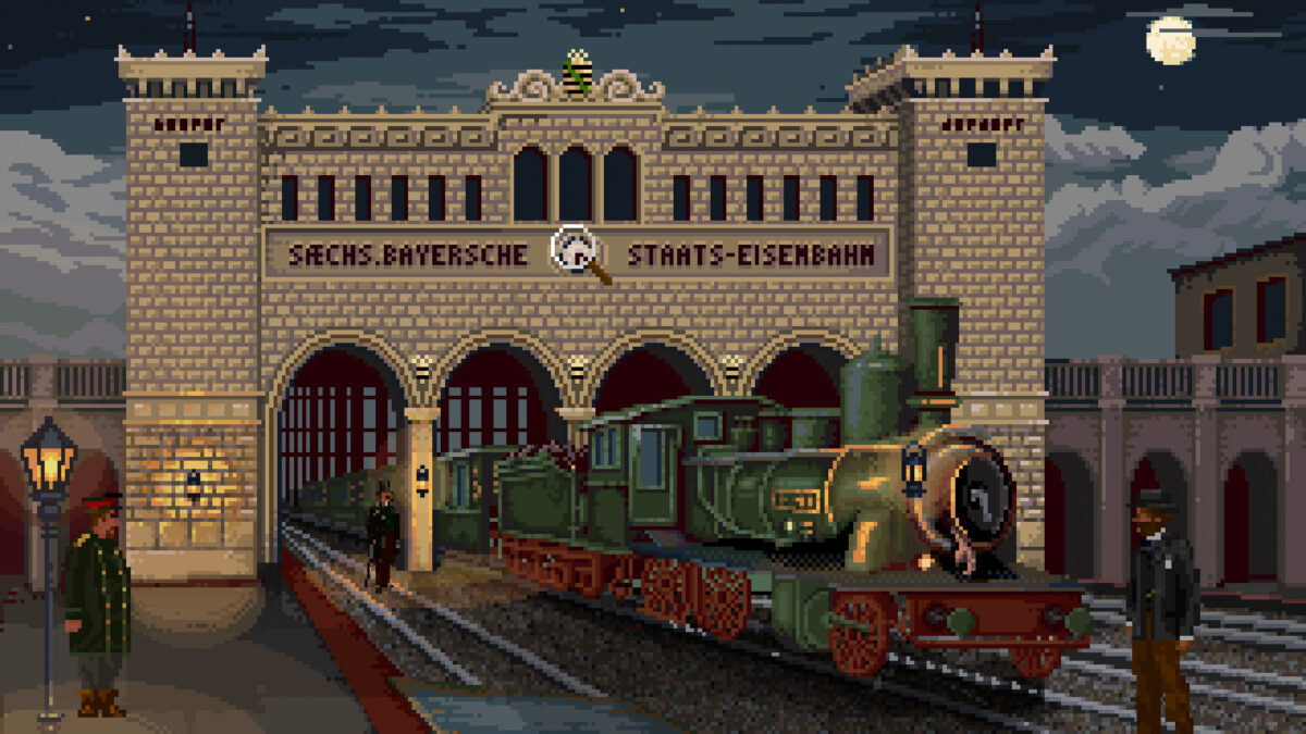 Bayerischer Bahnhof in Pixelgrafik (Screenshot: Homo Narrans Studio)