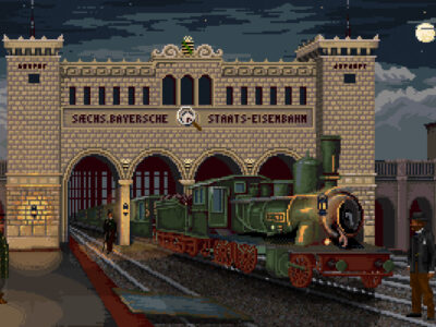 Bayerischer Bahnhof in Pixelgrafik (Screenshot: Homo Narrans Studio)