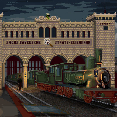 Bayerischer Bahnhof in Pixelgrafik (Screenshot: Homo Narrans Studio)