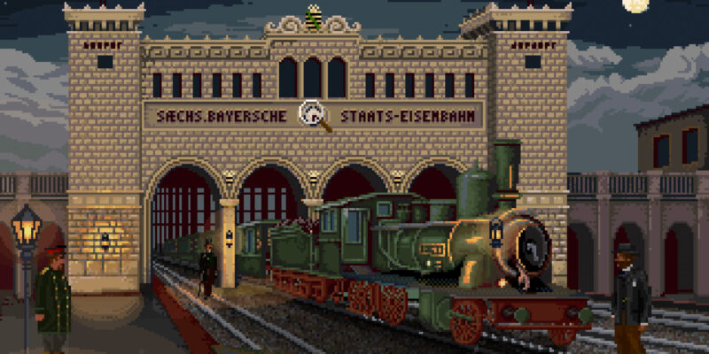 Bayerischer Bahnhof in Pixelgrafik (Screenshot: Homo Narrans Studio)