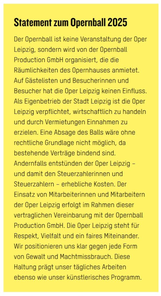 Statement der Oper Leipzig zum Opernball 2025 (Screenshot: Oper Leipzig)